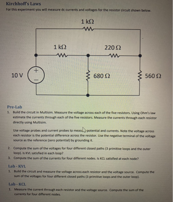 Solved Kirchhoff's Laws For This Experiment You Will Measure | Chegg.com