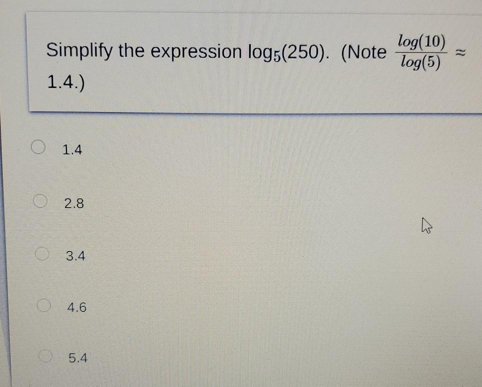 solved-log-10-simplify-the-expression-log5-250-note-chegg