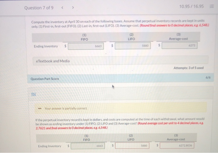 Solved Question 7 of 9 10.95 / 16.95 View Policies Show | Chegg.com