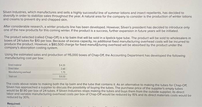 Solved Silven Industries, Which Manufactures And Sells A | Chegg.com