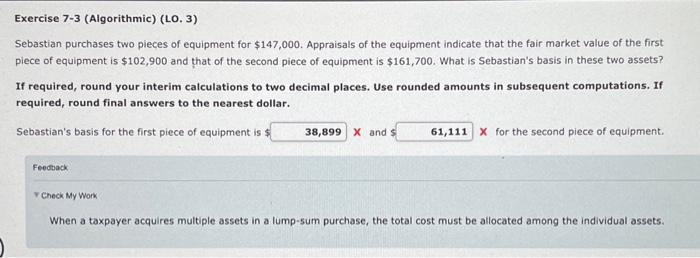 Solved Exercise 7-3 (Algorithmic) (LO. 3) Sebastian | Chegg.com