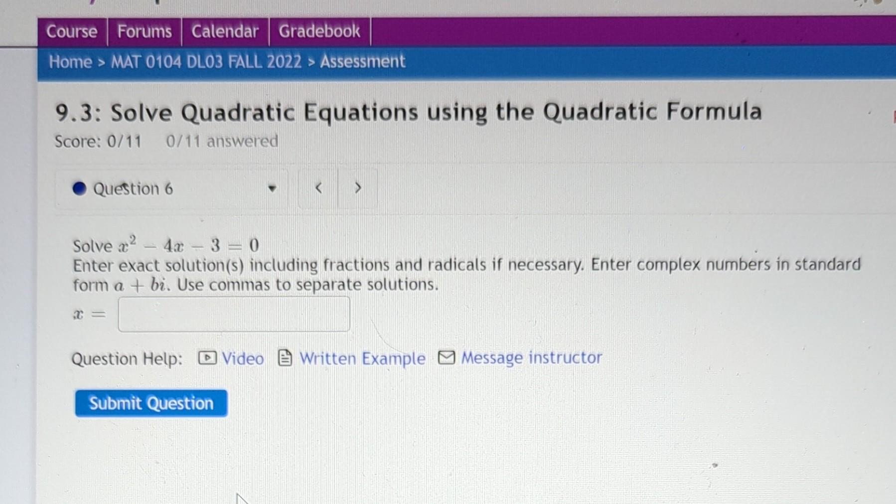 Solved 9.3: Solve Quadratic Equations using the Quadratic | Chegg.com