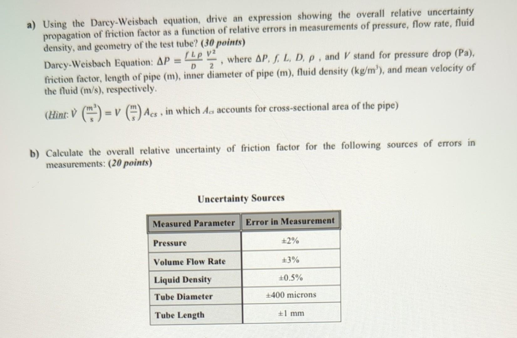 Solved A) Using The Darcy-Weisbach Equation, Drive An | Chegg.com