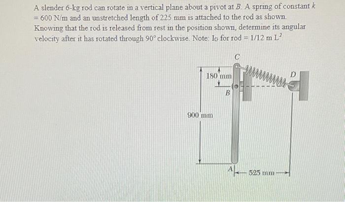 Solved A slender 6-kg rod can rotate in a vertical plane | Chegg.com