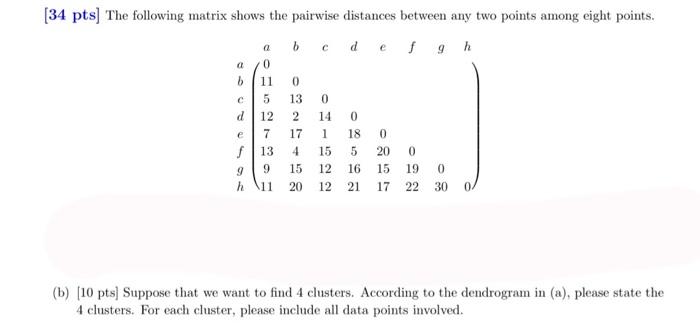 Solved (34 pts) The following matrix shows the pairwise | Chegg.com