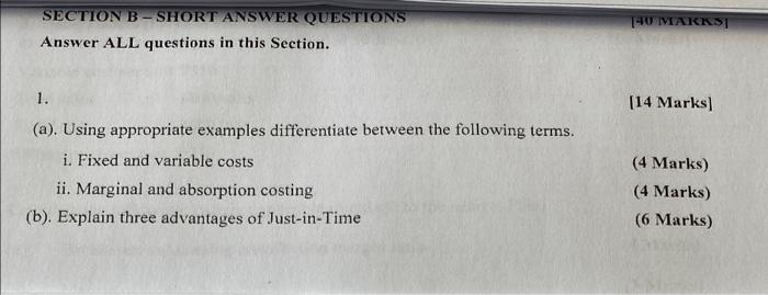 Solved SECTION B - SHORT ANSWER QUESTIONS Answer ALL | Chegg.com