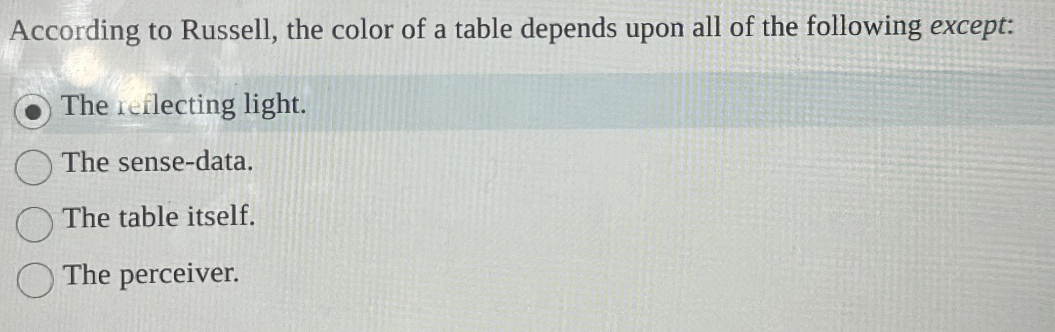 According to Russell, the color of a table depends | Chegg.com