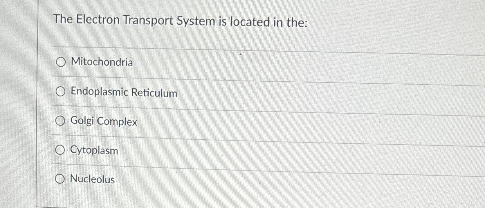 Solved The Electron Transport System is located in | Chegg.com