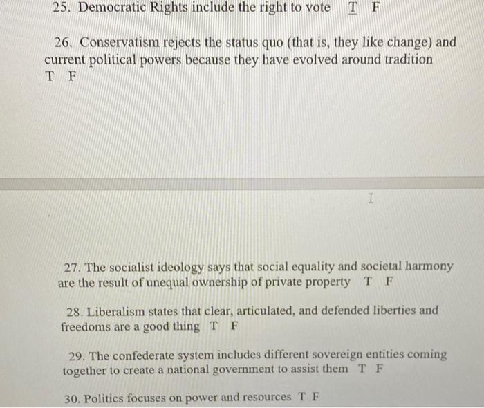Solved 25. Democratic Rights include the right to vote T F | Chegg.com