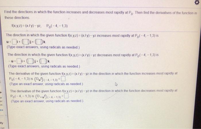 Solved Find the directions in which the function increases | Chegg.com