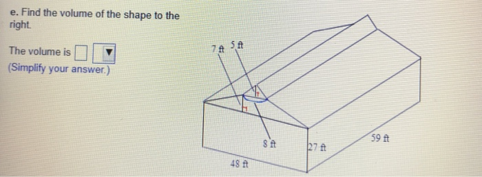 Solved e. Find the volume of the shape to the right. The | Chegg.com