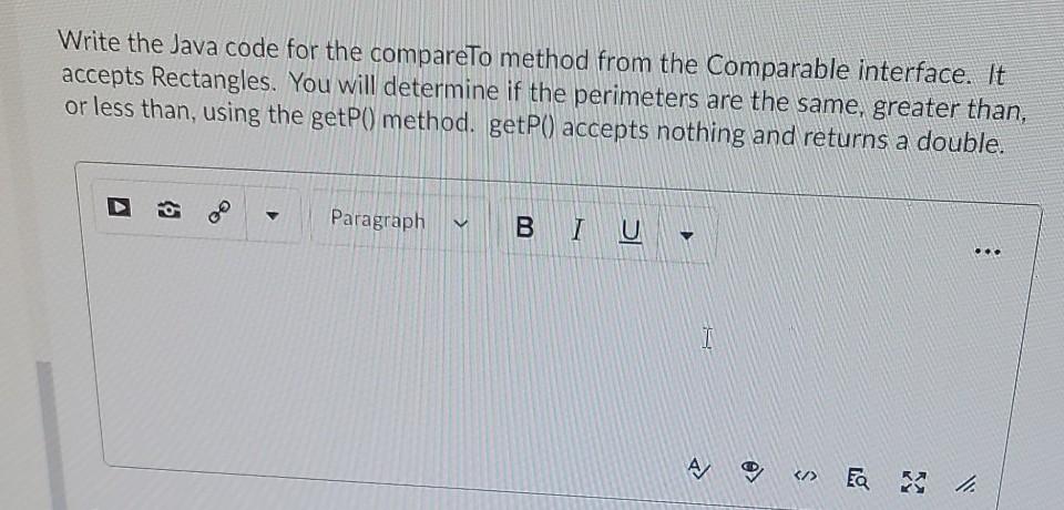 Solved Write the Java code for the comparelo method from the | Chegg.com