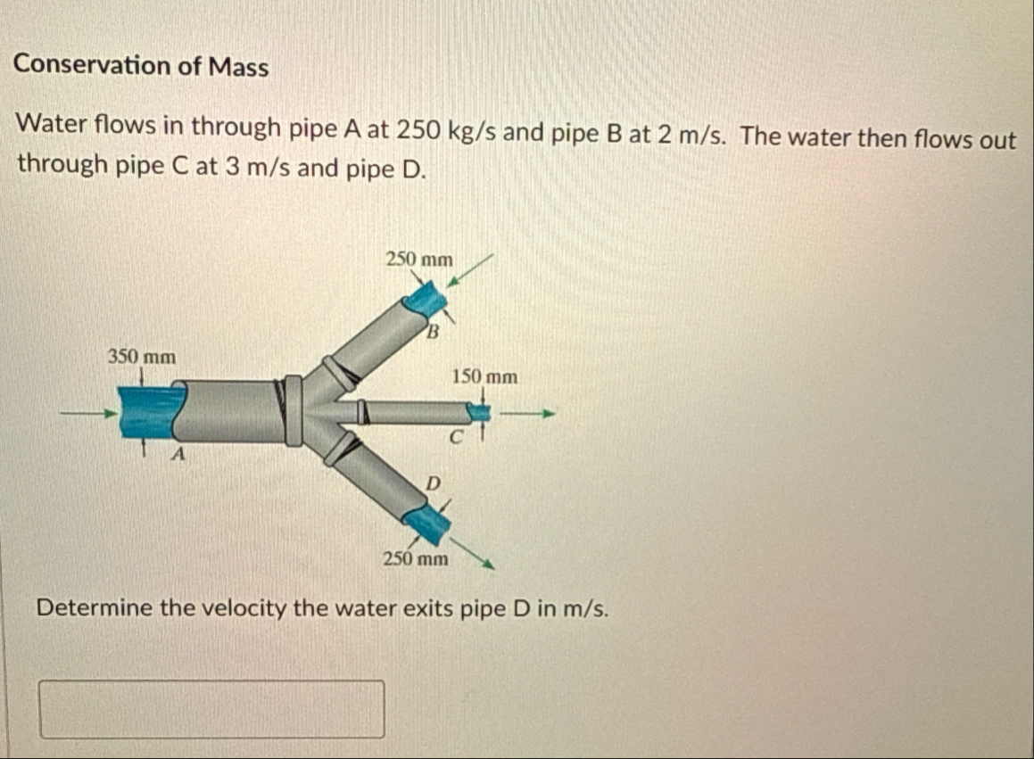 Solved Conservation of MassWater flows in through pipe A at | Chegg.com