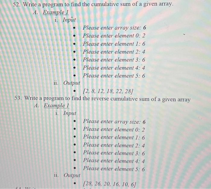Solved 52. Write a program to find the cumulative sum of a | Chegg.com