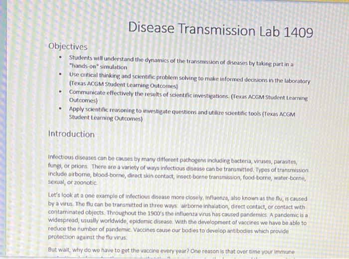 experiment 1 disease transmission