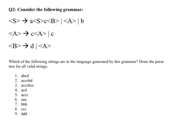 Solved Q2: Consider The Following Grammar: | Chegg.com