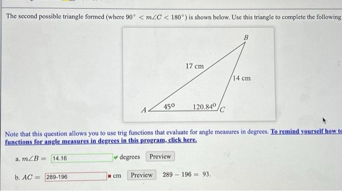 Solved The second possible triangle formed (where 90∘ | Chegg.com