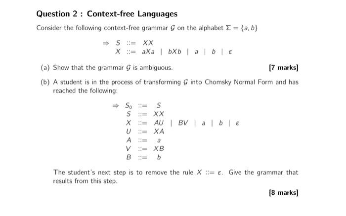 Solved Question 2 : Context-free Languages Consider The | Chegg.com