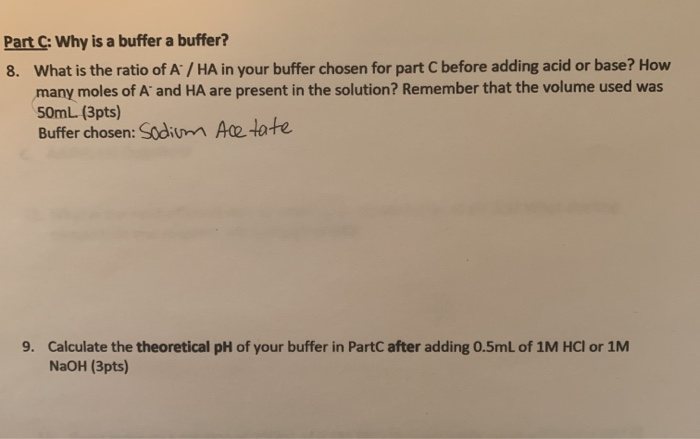 Solved PART C: Why is a buffer a buffer? Water pH before | Chegg.com