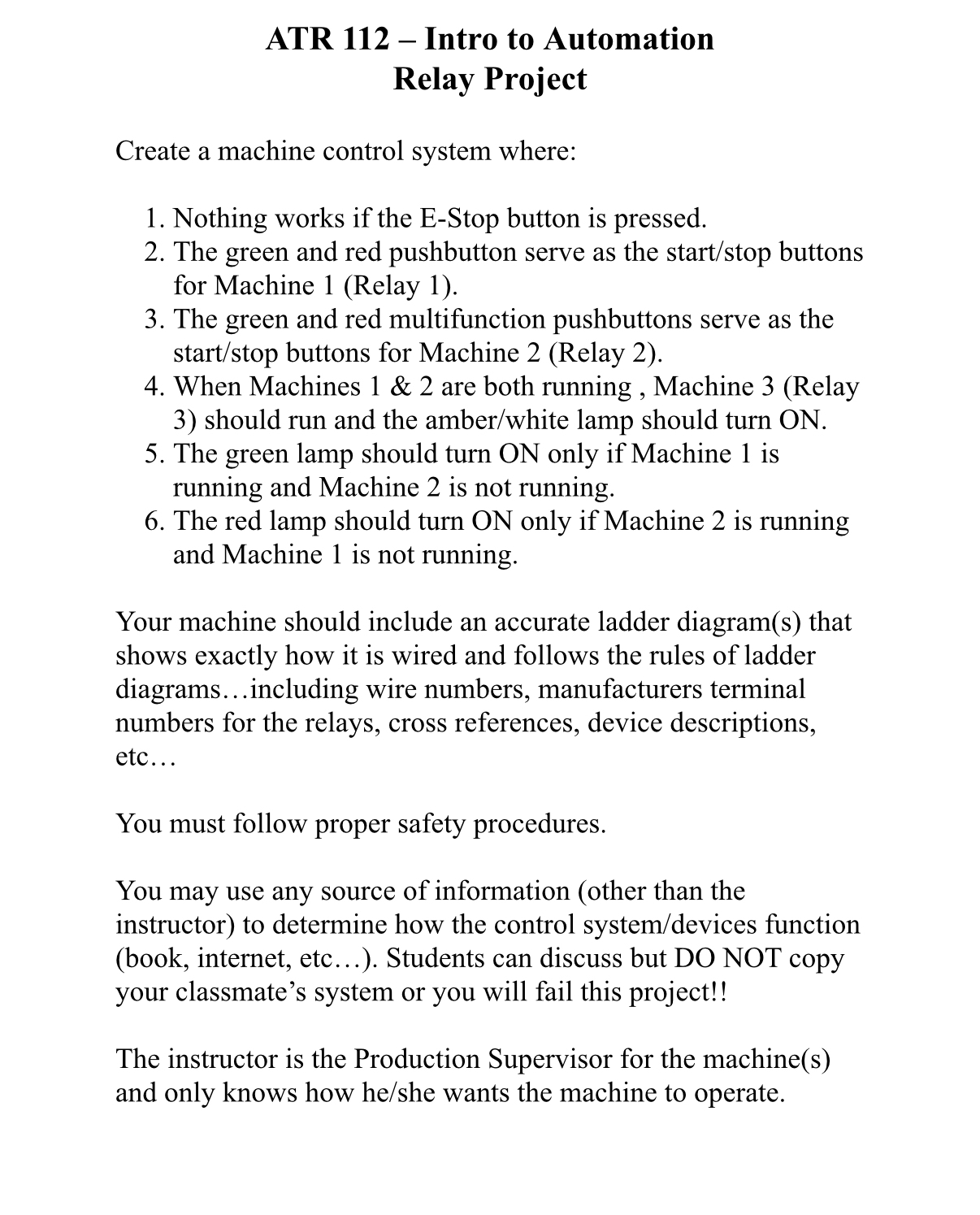 Solved ATR 112 - ﻿Intro to Automation Relay ProjectCreate a | Chegg.com