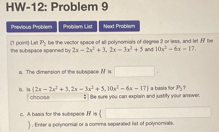 Solved HW-12: Problem 9 Previous Problem Problem List Next | Chegg.com