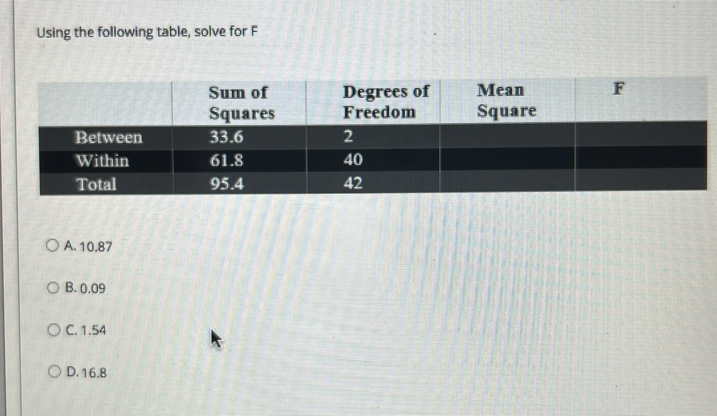 Solved Using the following table, solve for | Chegg.com