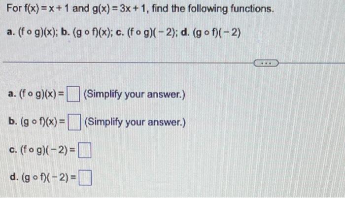 Solved For f(x)=x+1 and g(x)=3x+1, find the following | Chegg.com