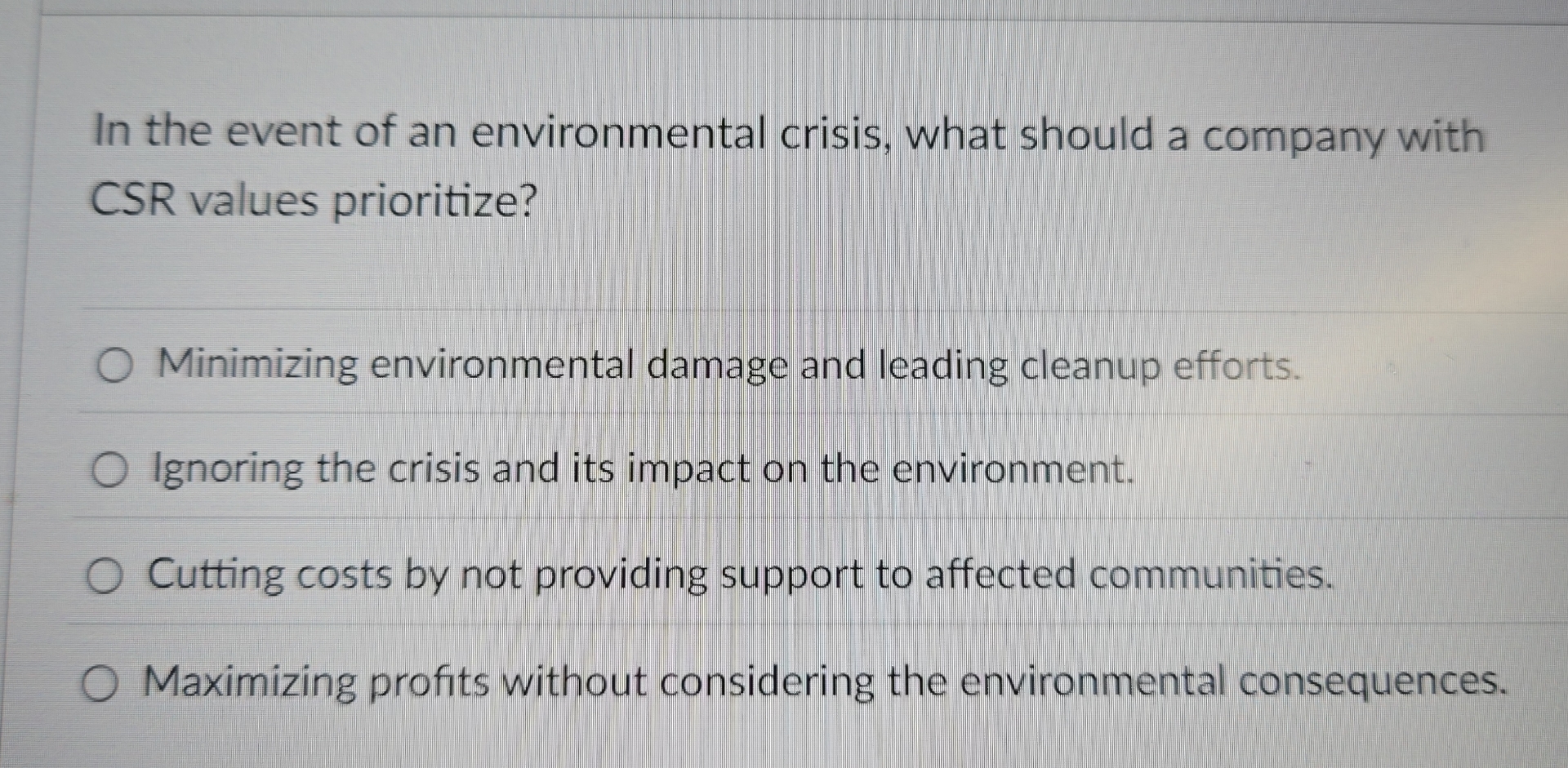 The Event Environment Problem Solved In the event of an environmental crisis, what should | Chegg.com