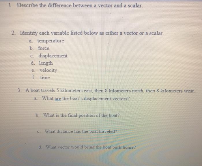 Solved 1. Describe the difference between a vector and a | Chegg.com