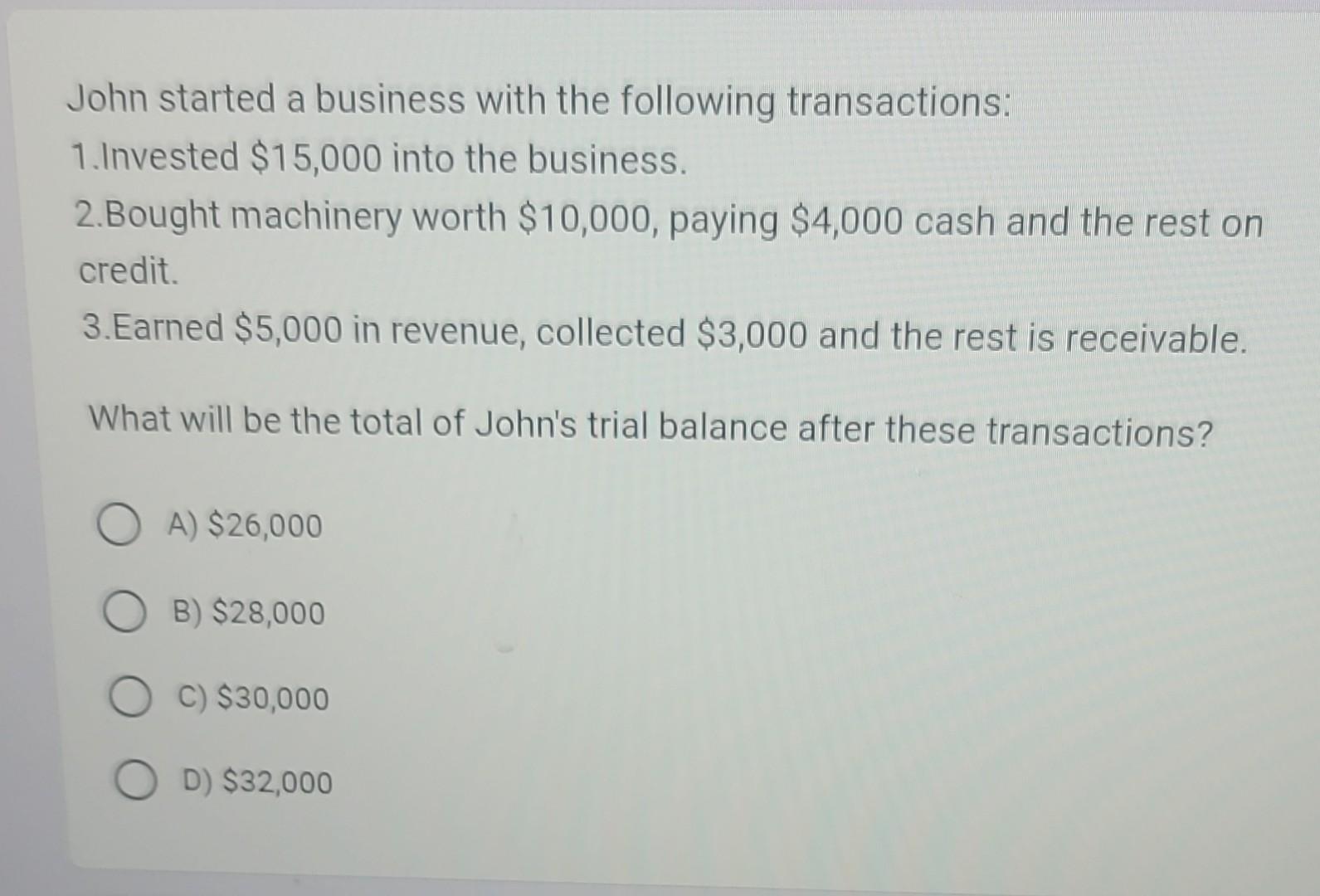 Solved John started a business with the following | Chegg.com