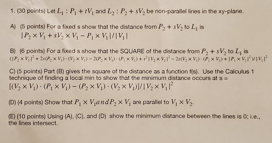 1 30 Points Let Li P Tv And L2 P2 Sv2 B Chegg Com