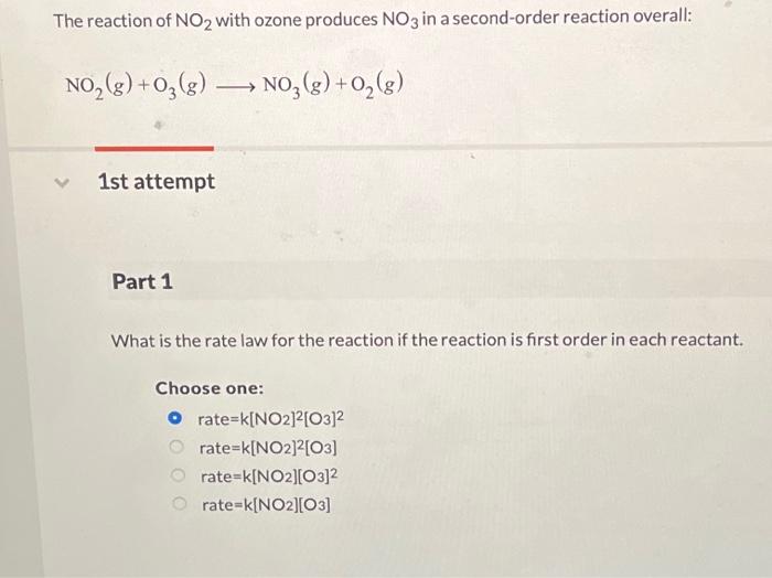 Solved The reaction of NO2 with ozone produces NO3 in a