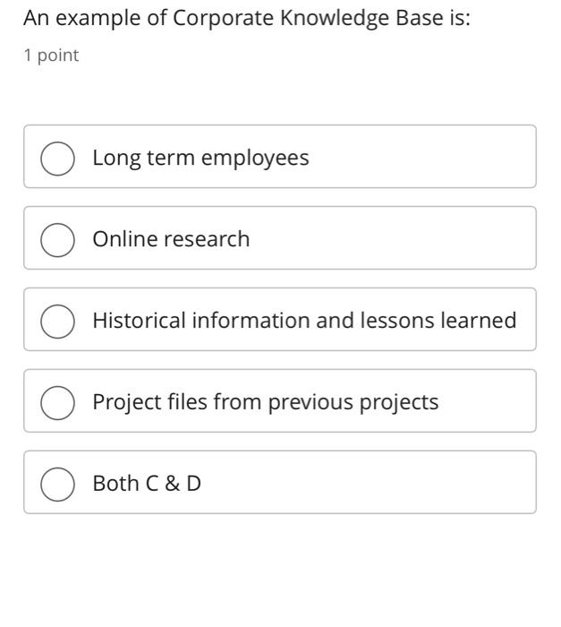 Solved An example of Corporate Knowledge Base is: 1 point | Chegg.com