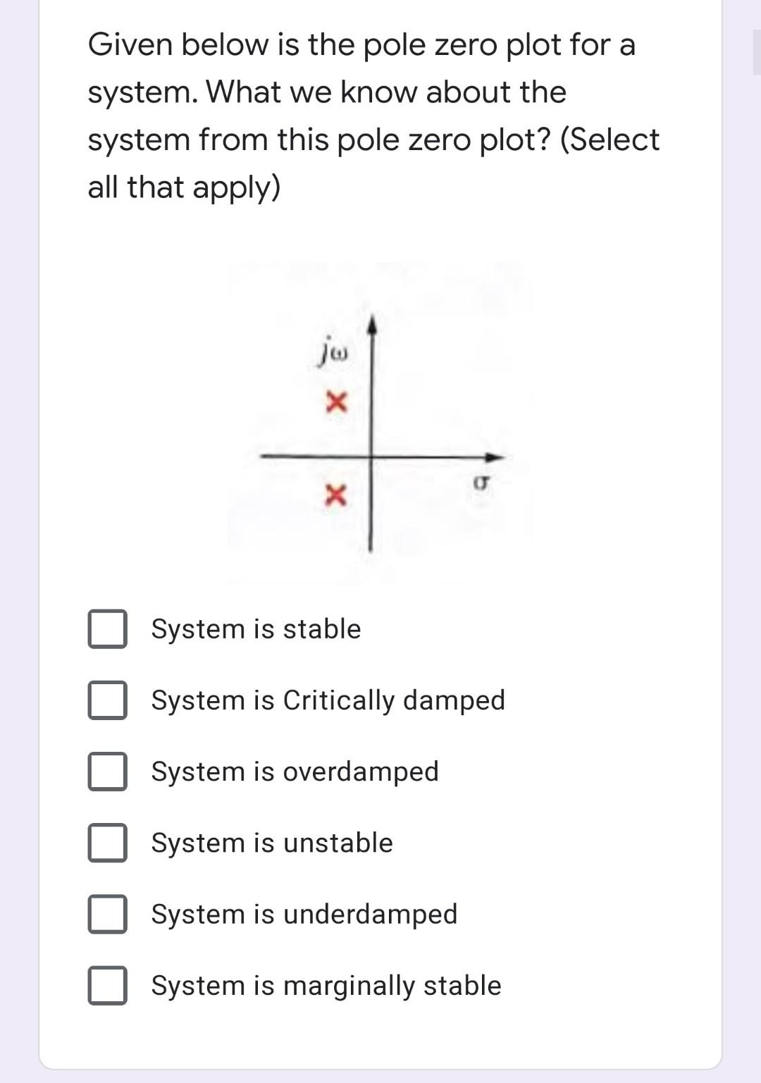 Solved Given below is the pole zero plot for a system. What | Chegg.com