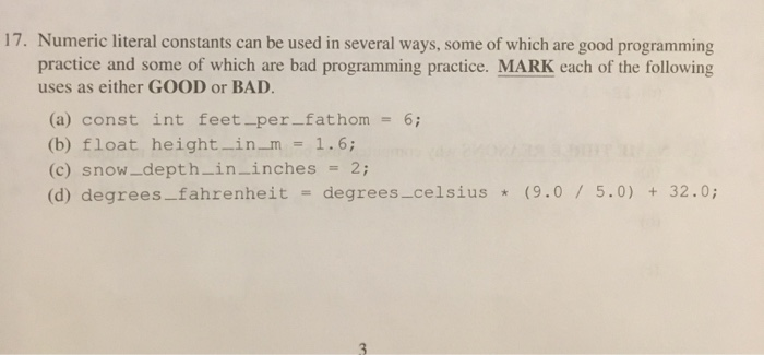 Solved 17. Numeric literal constants can be used in several | Chegg.com