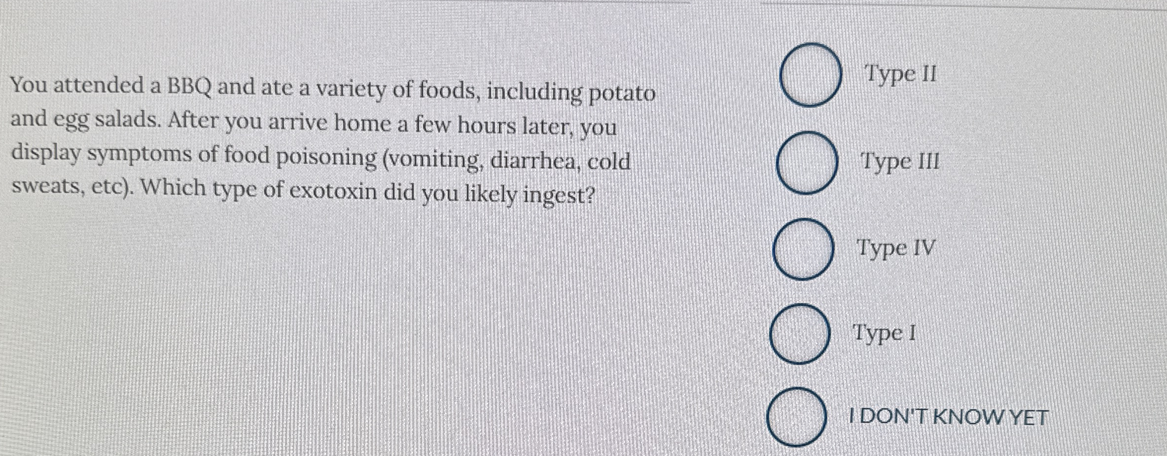 Solved You attended a BBQ and ate a variety of foods,