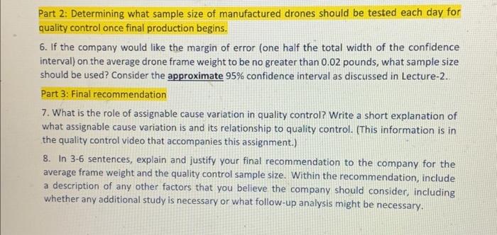Solved Part 2: Determining what sample size of manufactures | Chegg.com
