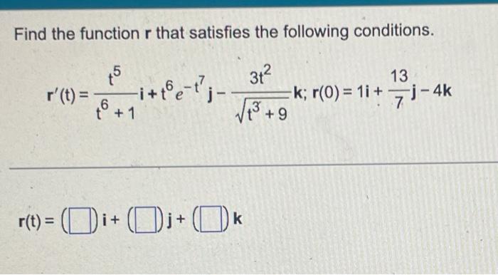 Solved Find the function r that satisfies the following | Chegg.com