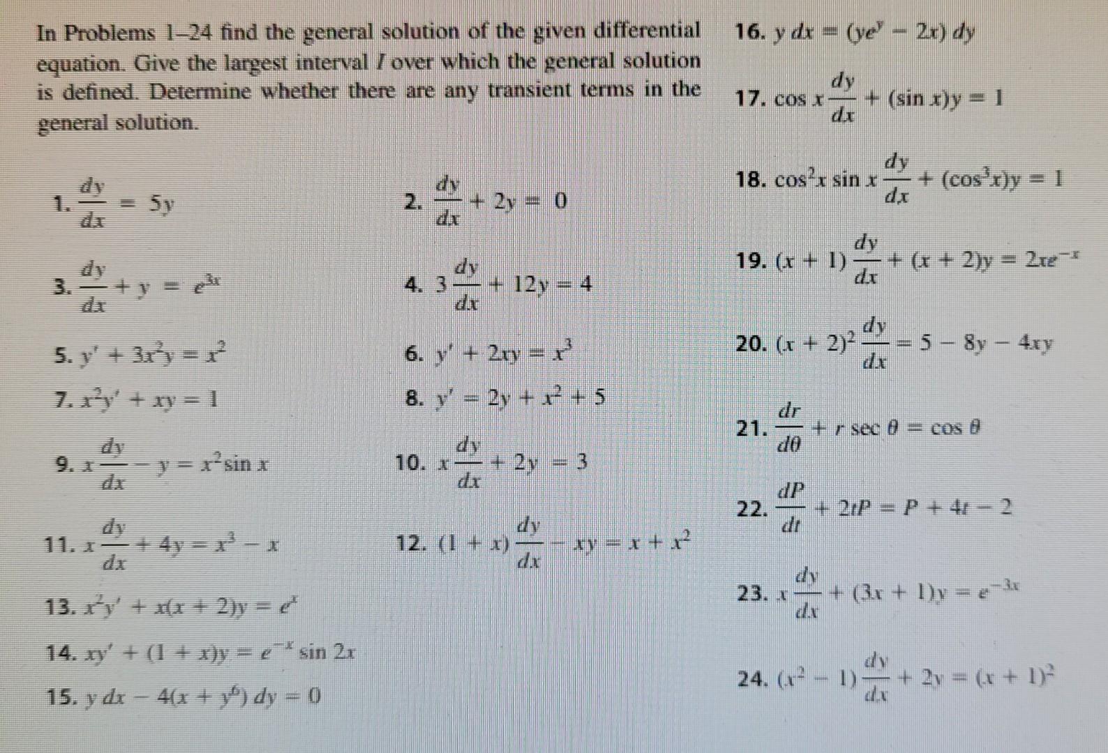Solved In Problems 1−24 find the general solution of the | Chegg.com