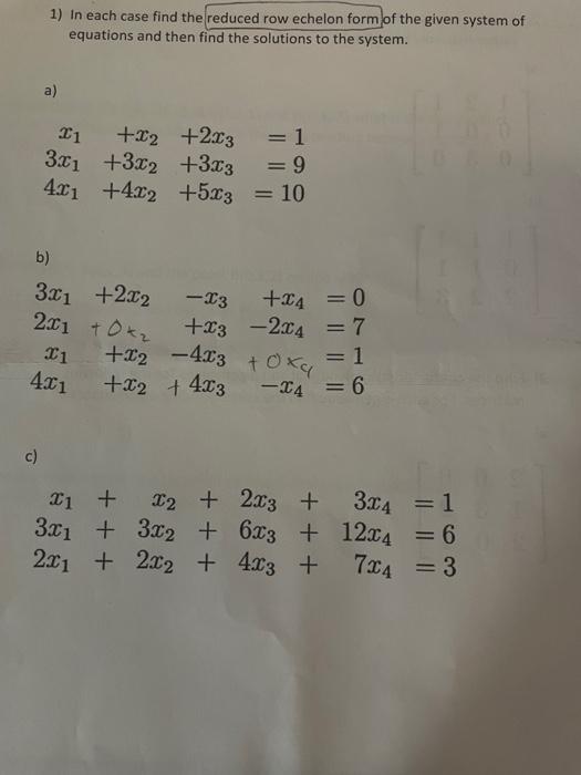Solved 1) In each case find the of the given system of | Chegg.com