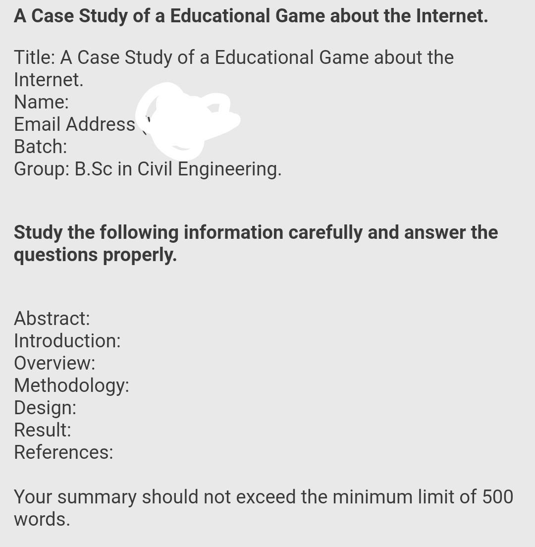 Solved A Case Study of a Educational Game about the | Chegg.com