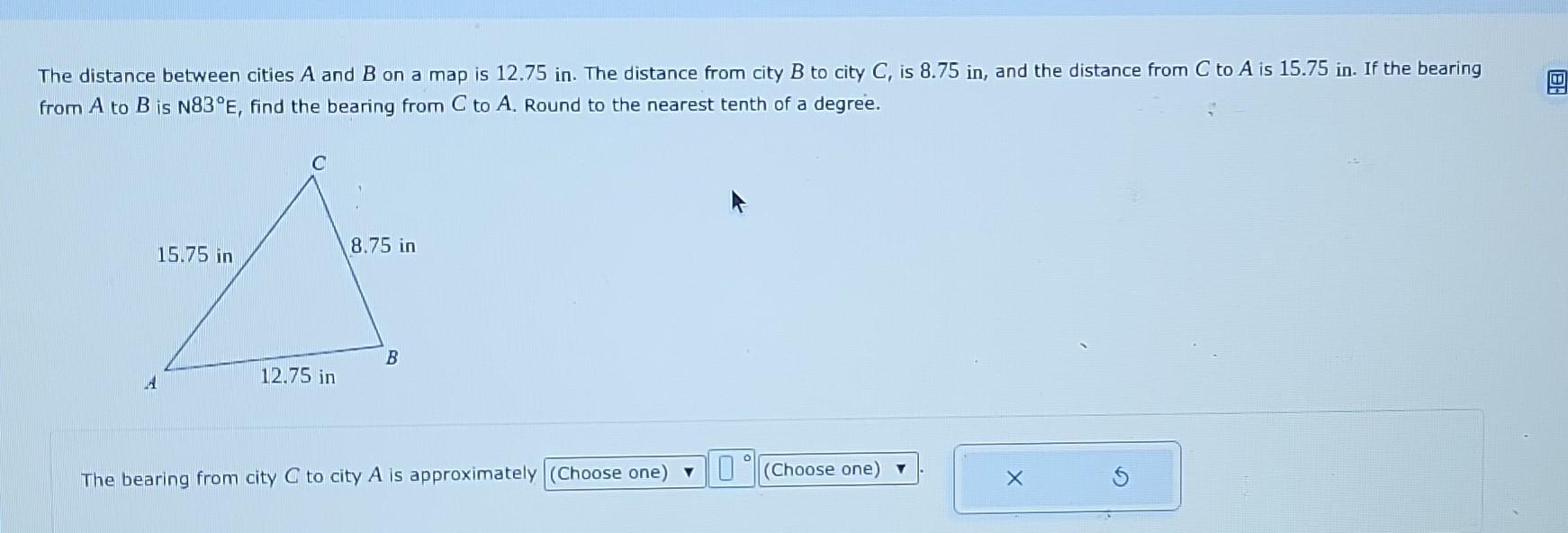 Solved The distance between cities A and B on a map is 12.75 | Chegg.com