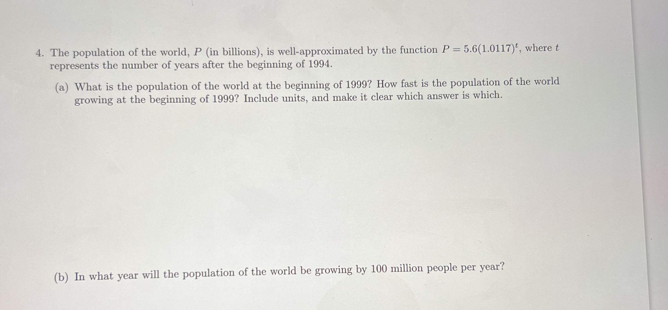 The population of the world, P (in billions), ﻿is | Chegg.com