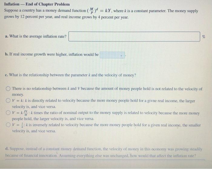 Solved Inflation - End Of Chapter Problem Suppose A Country | Chegg.com