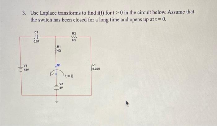 Solved 3. Use Laplace Transforms To Find I(t) For T> 0 In | Chegg.com