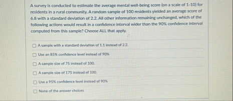 Solved A survey is conducted to estimate the average mental | Chegg.com