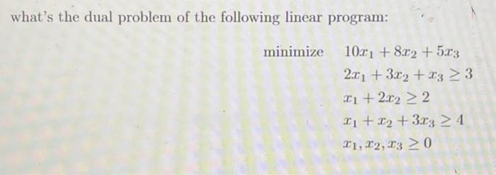 Solved what's the dual problem of the following linear | Chegg.com