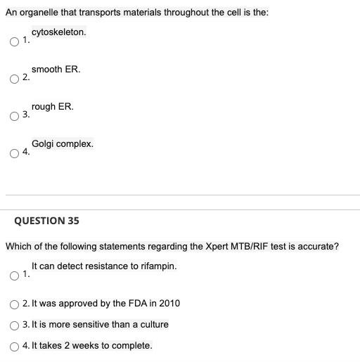 Solved An organelle that transports materials throughout the 