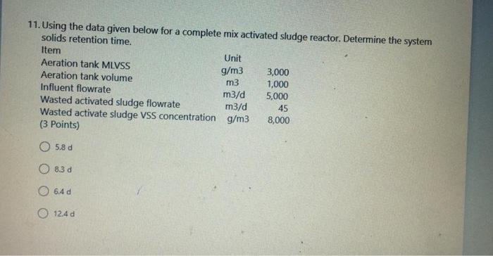 Solved 11 Using The Data Given Below For A Complete Mix Chegg Com
