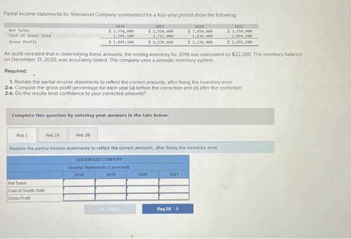 Solved Restate the partial income statements to reflect the | Chegg.com